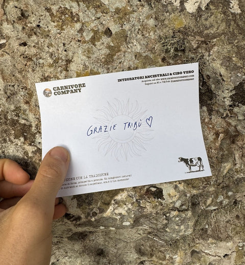 carnivore company biglietto scritto a mano - grazie tribù