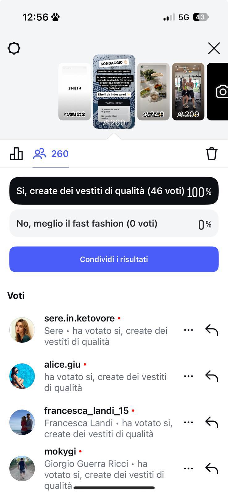 Sondaggio Instagram - 100% vuole vestiti di qualità