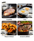Tallow italiano Carnivore Company: quattro modi d'uso in cucina — bistecca in padella di ghisa, uova fritte croccanti, patate wedges arrostite con rosmarino e arrosto di manzo con carote e sedano