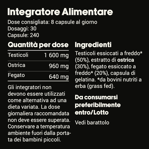 testicoli di toro con ostriche e fegato etichetta